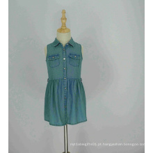 casual jeans meninas vestido de camisa sem mangas